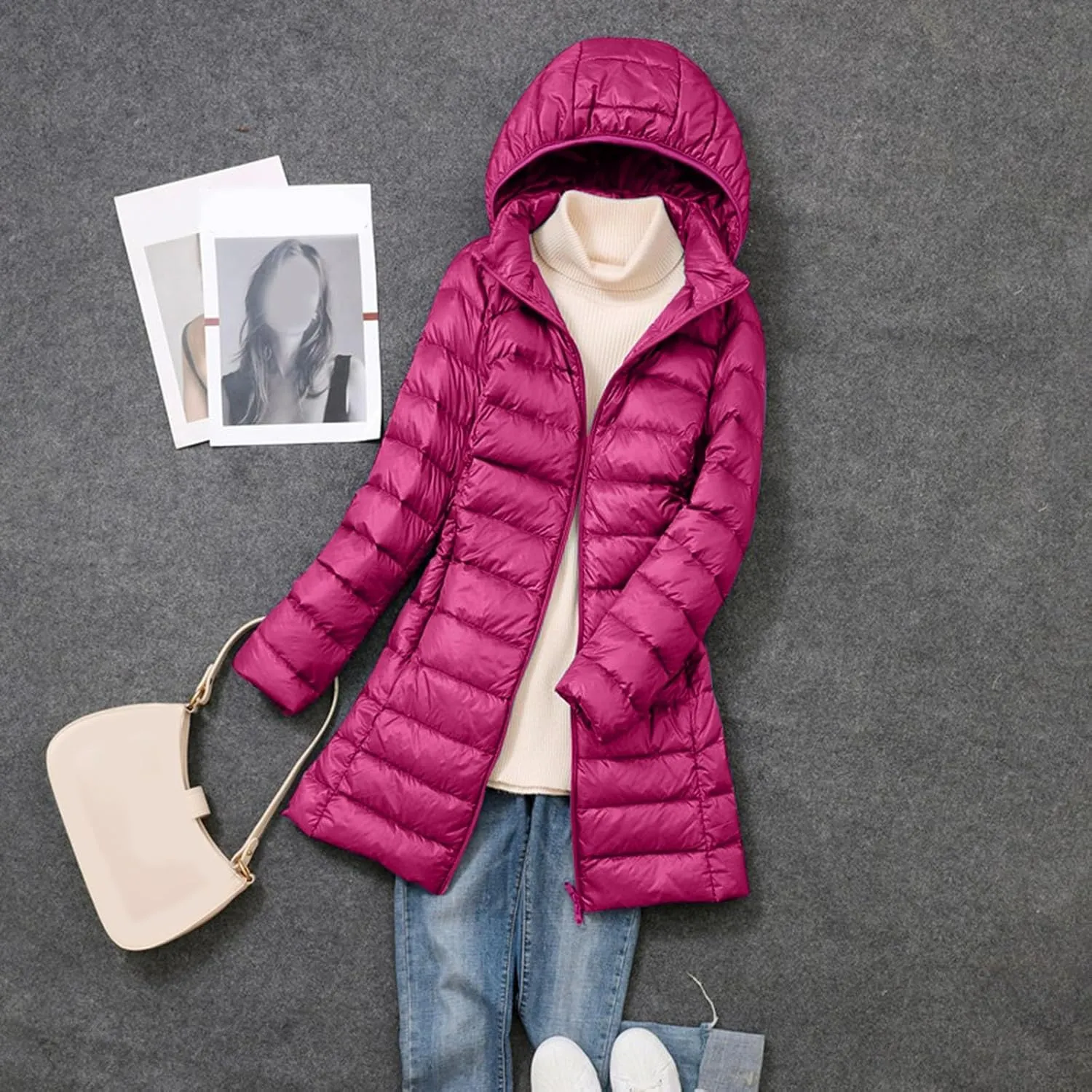 Women's Long Down Jacket Lightweight Packable Travel 2023 Fall Winter Puffer Jackets Slim Fit Casual Warm Duck Down Coat