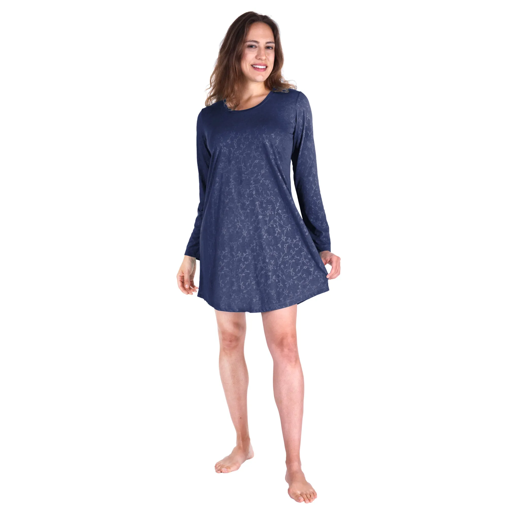 Long-Sleeve Scoop Neck Nightshirt for Women with Moisture-Wicking Fabric