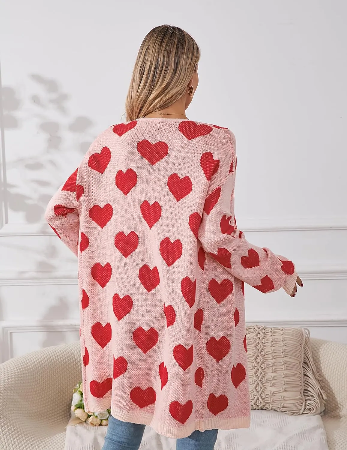 Womens Oversized Cute Heart Long Cardigan Spring 2025 Trendy Casual Ribbed Knit Open Front Sweaters
