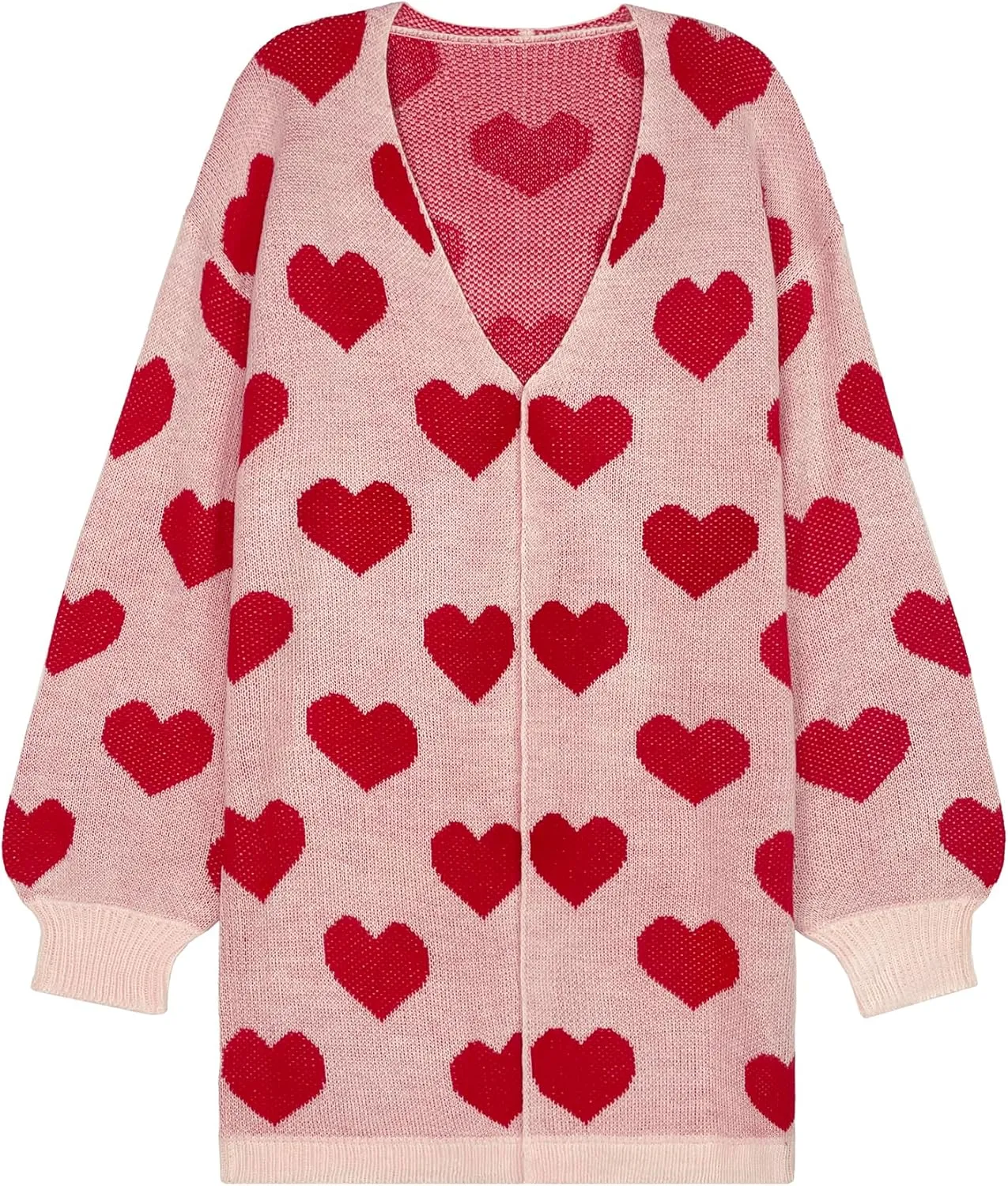 Womens Oversized Cute Heart Long Cardigan Spring 2025 Trendy Casual Ribbed Knit Open Front Sweaters