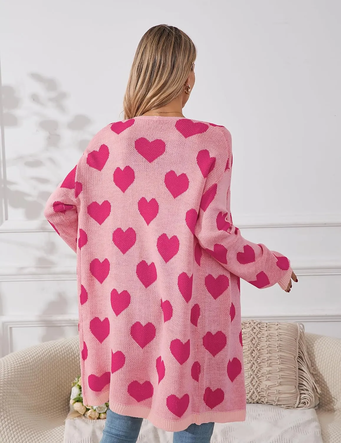 Womens Oversized Cute Heart Long Cardigan Spring 2025 Trendy Casual Ribbed Knit Open Front Sweaters