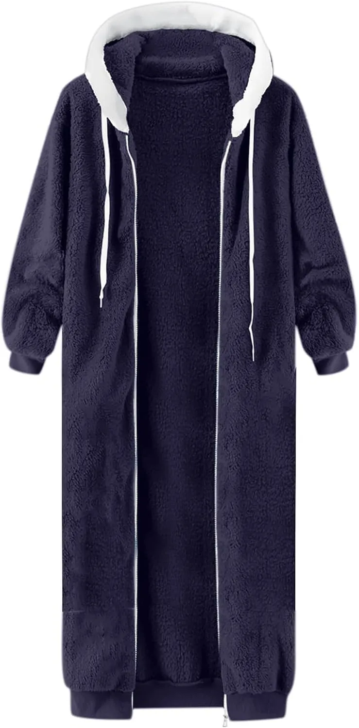 Womens Oversized Plush Sweatshirt Fleece Jacket Fuzzy Sweater Sherpa Hoodies Shaggy Warm Winter Outerwear