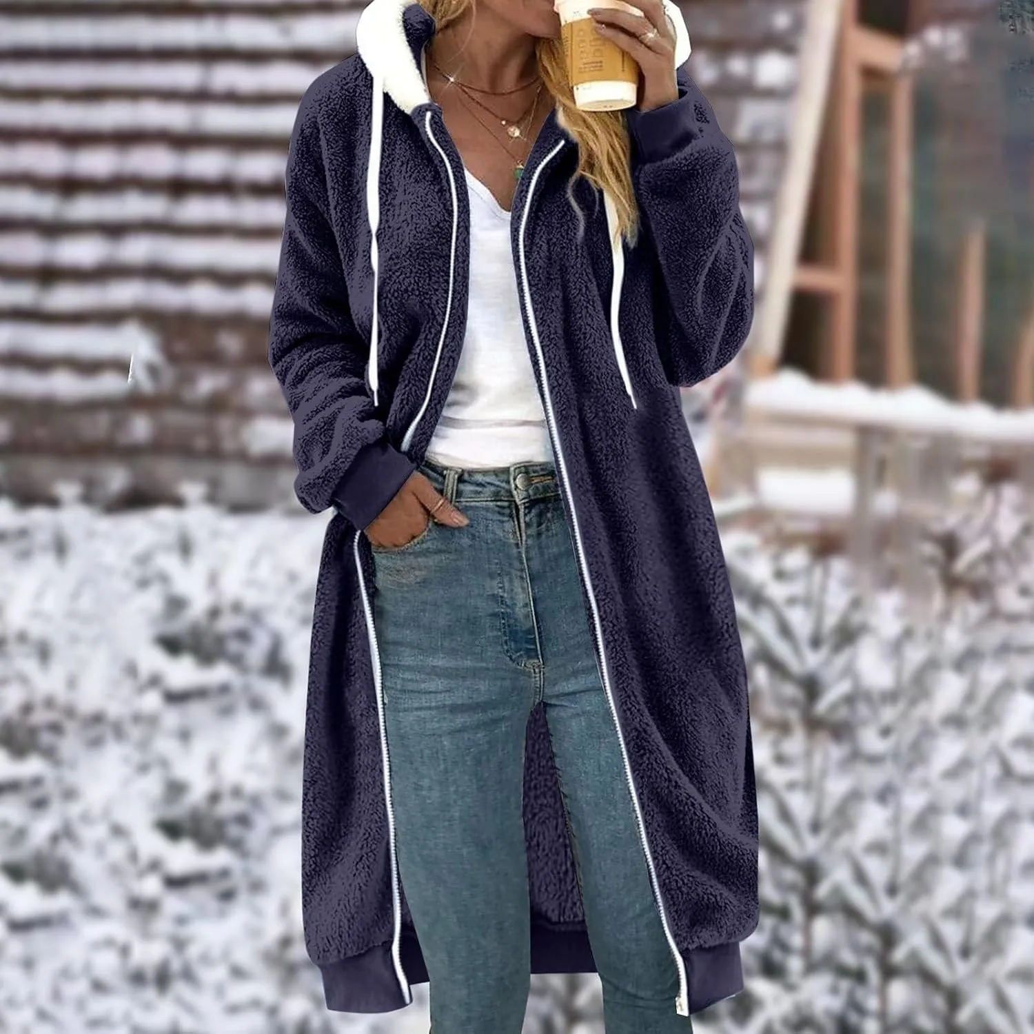 Womens Oversized Plush Sweatshirt Fleece Jacket Fuzzy Sweater Sherpa Hoodies Shaggy Warm Winter Outerwear