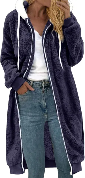 Womens Oversized Plush Sweatshirt Fleece Jacket Fuzzy Sweater Sherpa Hoodies Shaggy Warm Winter Outerwear