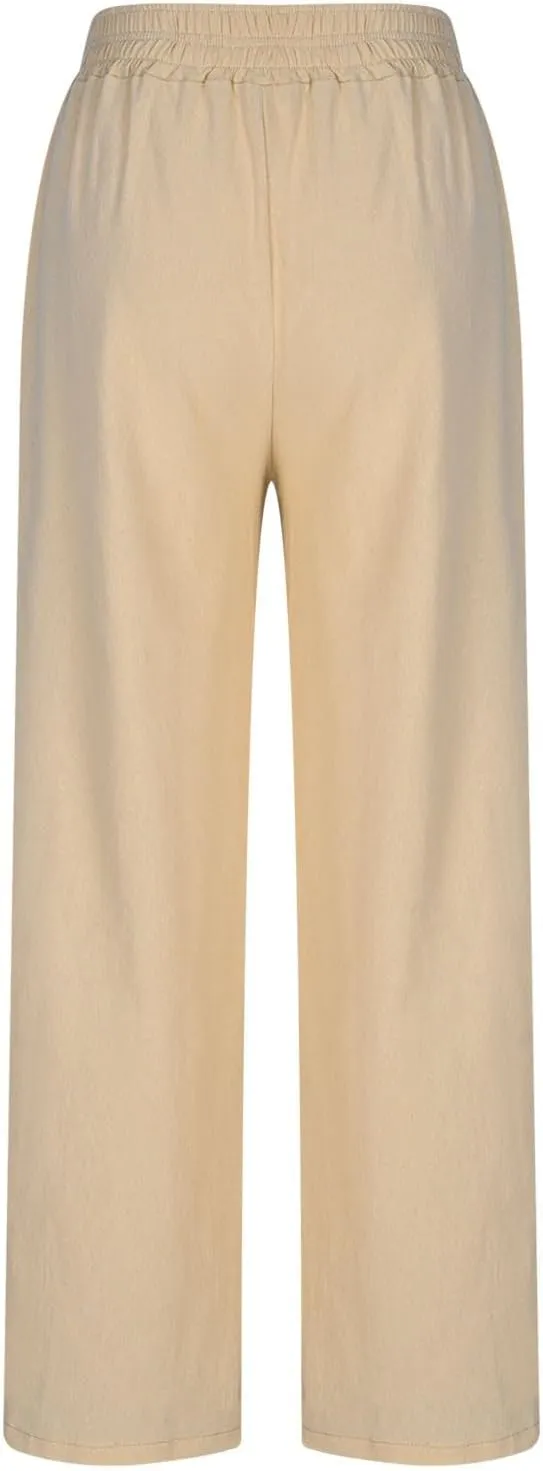 Womens Palazzo Pants with Pockets Loose Flowy Wide Leg Pants Summer Beach Travel Outfits Stretch Comfy Trousers