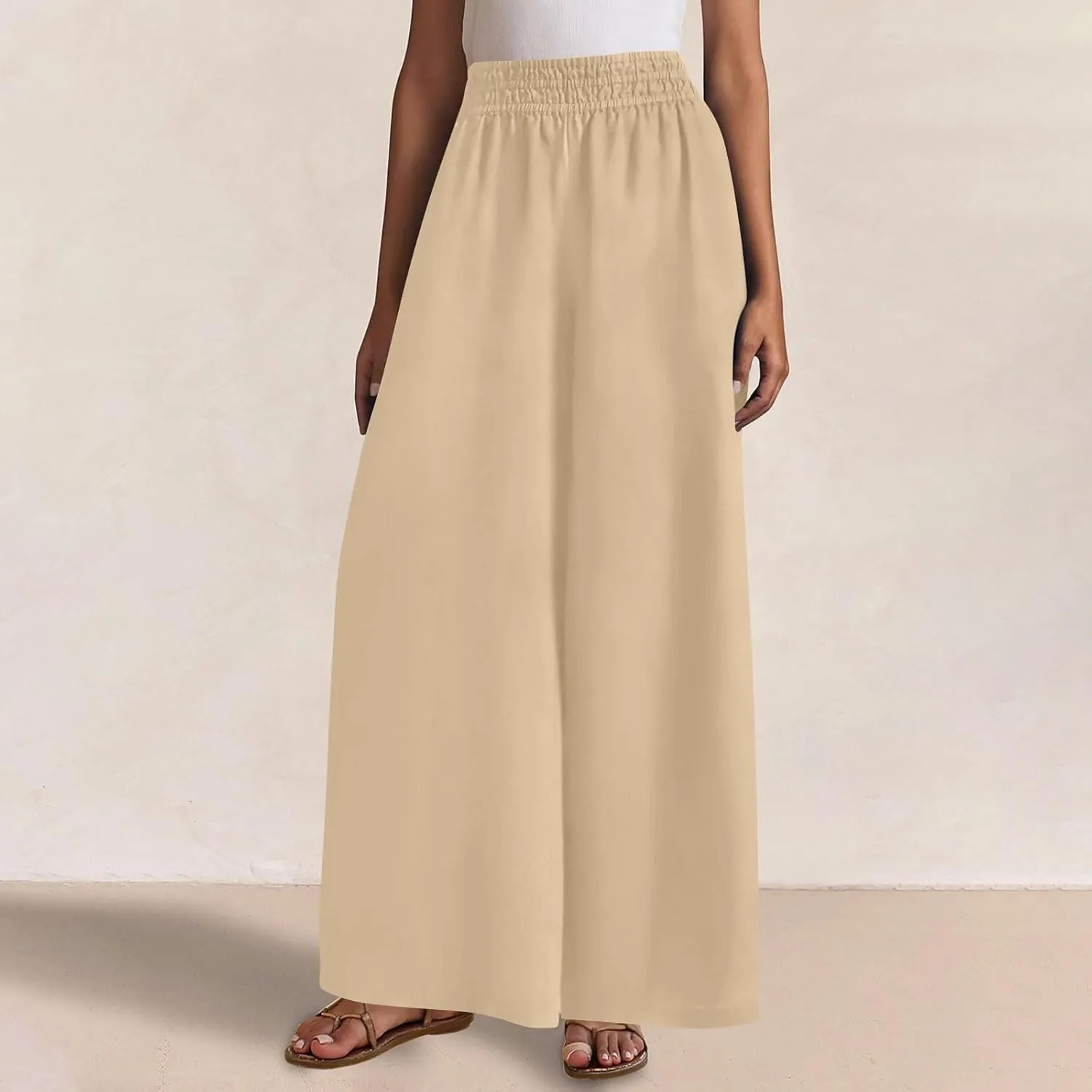 Womens Palazzo Pants with Pockets Loose Flowy Wide Leg Pants Summer Beach Travel Outfits Stretch Comfy Trousers