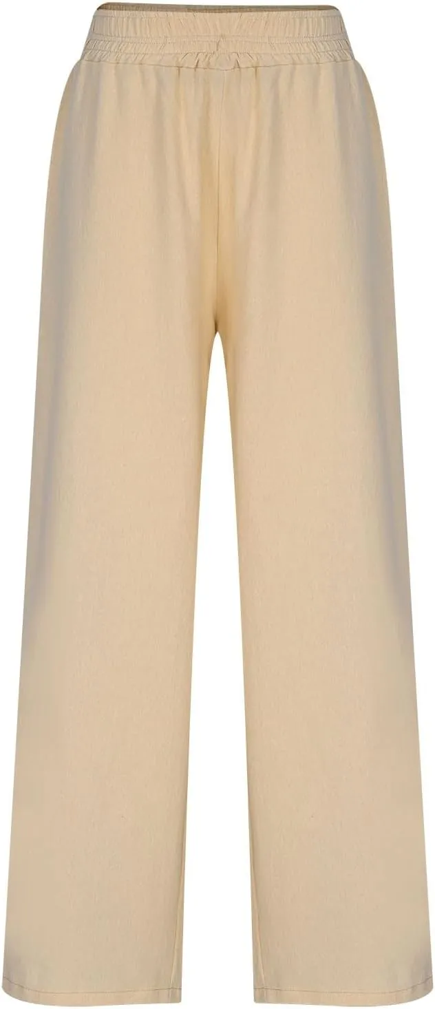 Womens Palazzo Pants with Pockets Loose Flowy Wide Leg Pants Summer Beach Travel Outfits Stretch Comfy Trousers