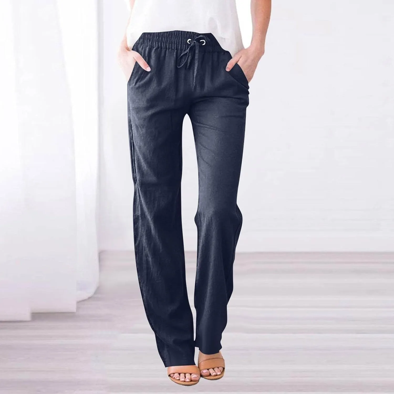 Women's Pants, High Waisted Wide Leg Summer Straight Pants Sweatpants Casual Lightweight