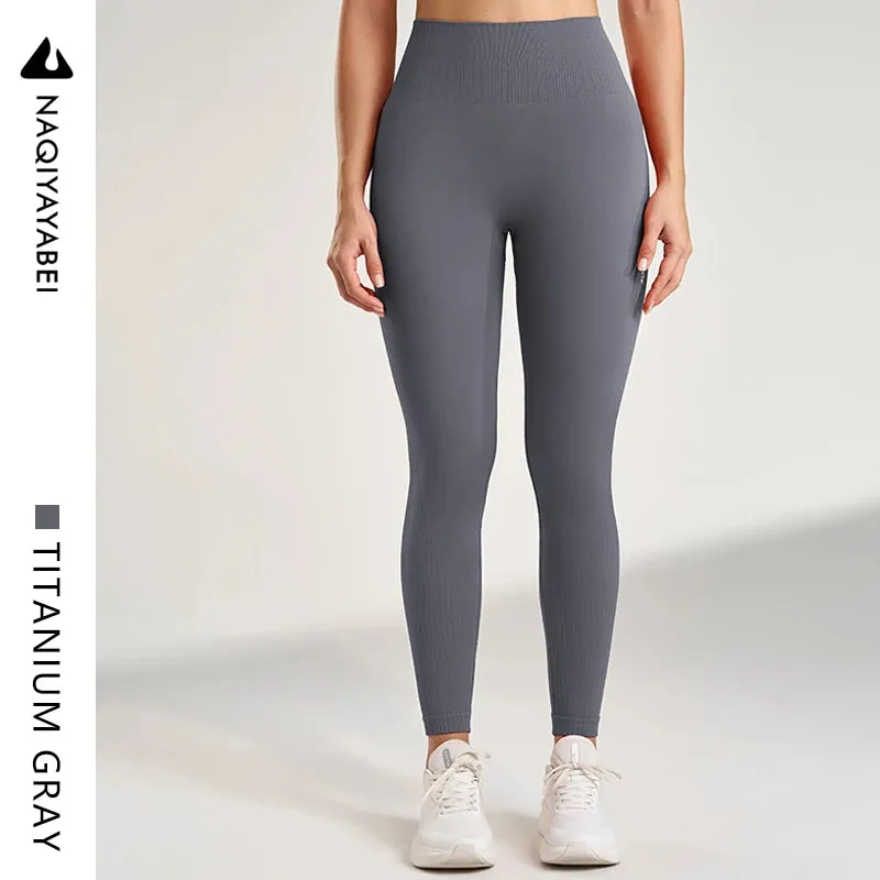 Women's Solid Color Leggings Gym Running Yoga Pants Long Pants High Waisted Tummy Tightening Stretch Sweatpants Seven Colors