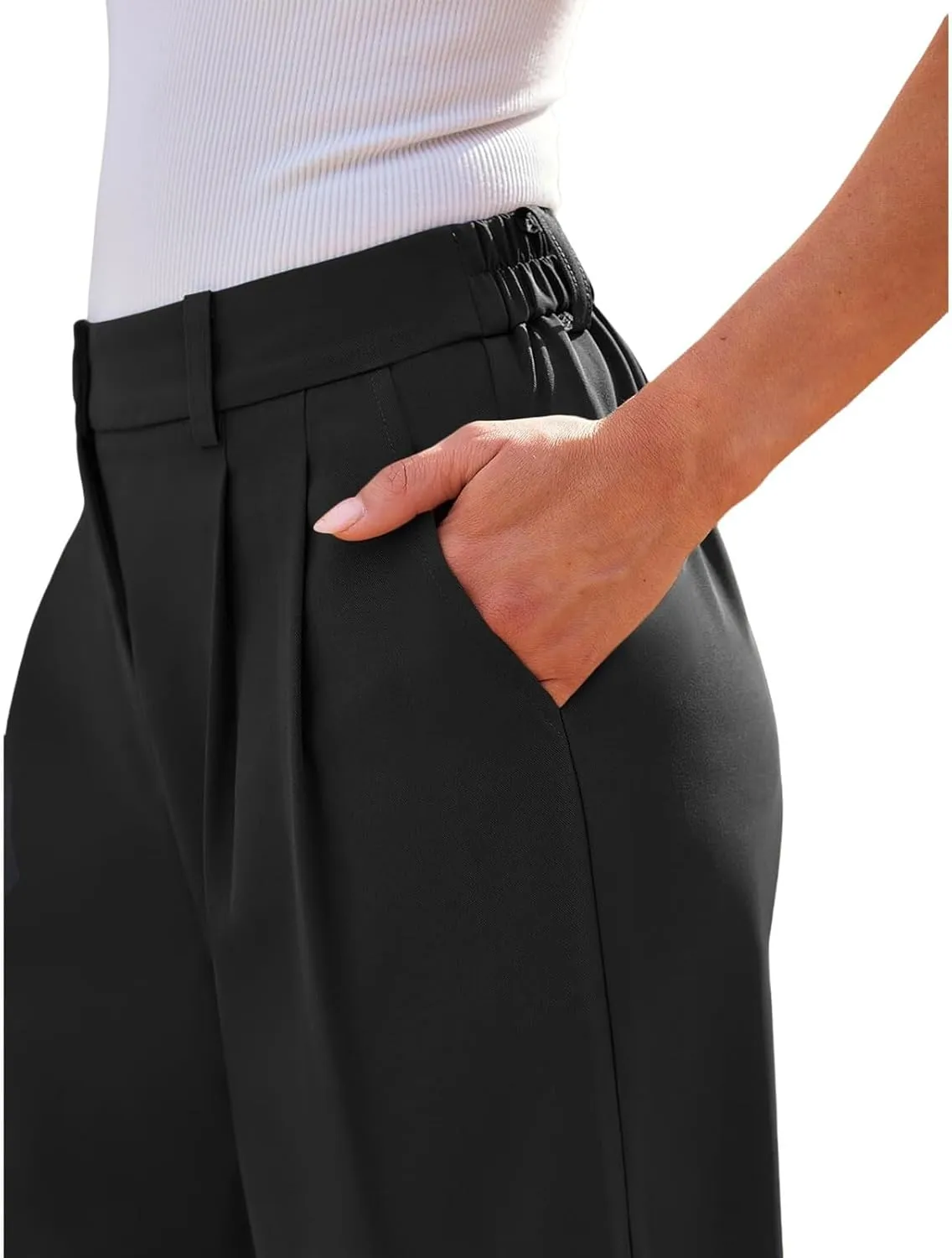 Womens Suit Pants Business High Waist Wide Leg Pant Stretch Button Work Straight Leg Trousers Casual with Pockets