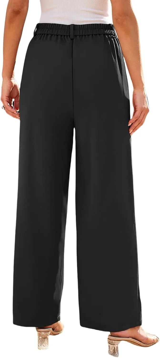 Womens Suit Pants Business High Waist Wide Leg Pant Stretch Button Work Straight Leg Trousers Casual with Pockets