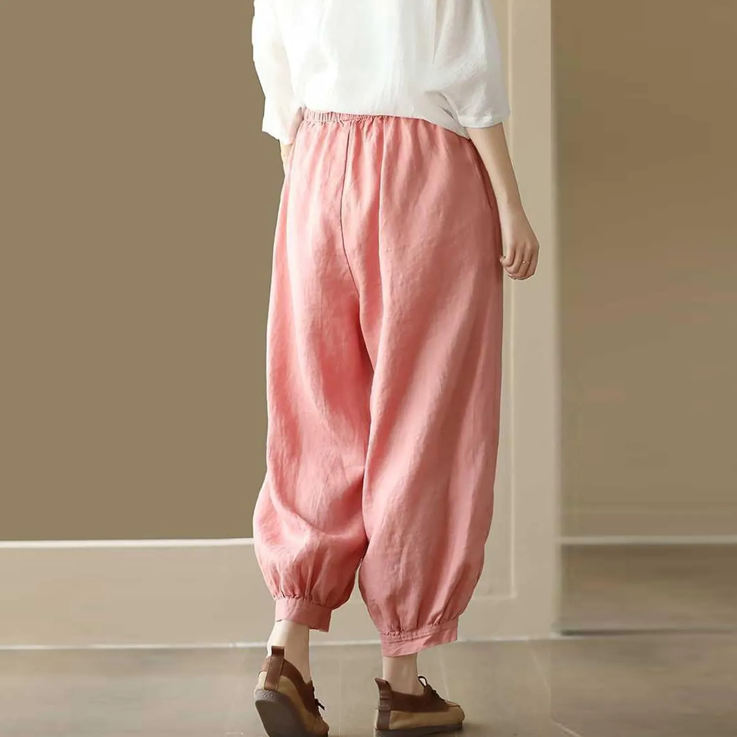 Womens Sweatpants, Straight Leg Striped Side Linen Peasant Pants Casual Elastic Waist