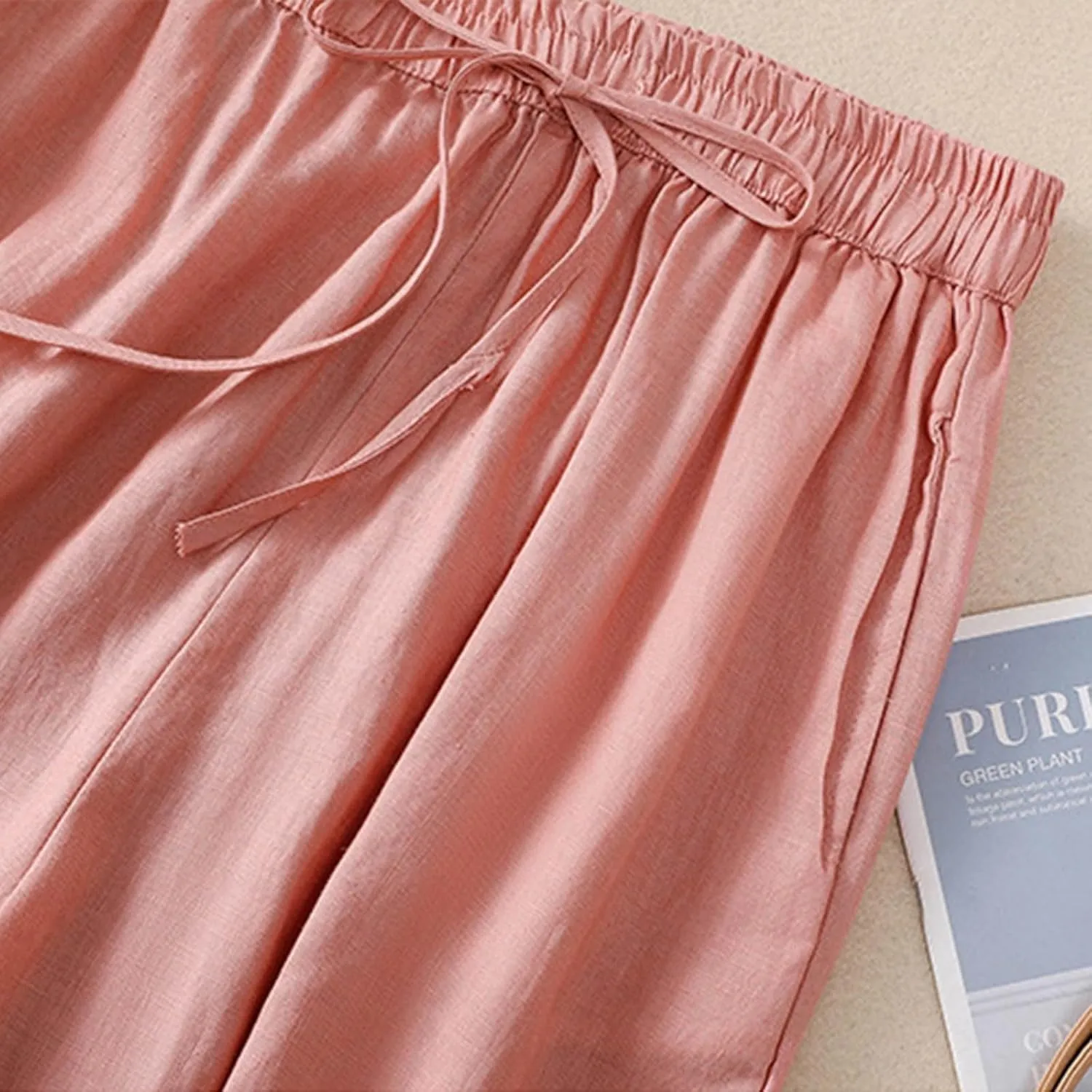 Womens Sweatpants, Straight Leg Striped Side Linen Peasant Pants Casual Elastic Waist