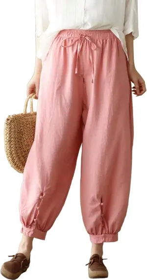 Womens Sweatpants, Straight Leg Striped Side Linen Peasant Pants Casual Elastic Waist