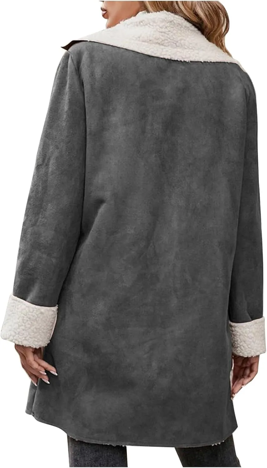 Womens Winter Coats Fleece Fuzzy Sherpa Lined Jackets Notch Lapel Pea Trench Coats Warm Overcoat Fashion Fall Outfits