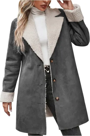 Womens Winter Coats Fleece Fuzzy Sherpa Lined Jackets Notch Lapel Pea Trench Coats Warm Overcoat Fashion Fall Outfits