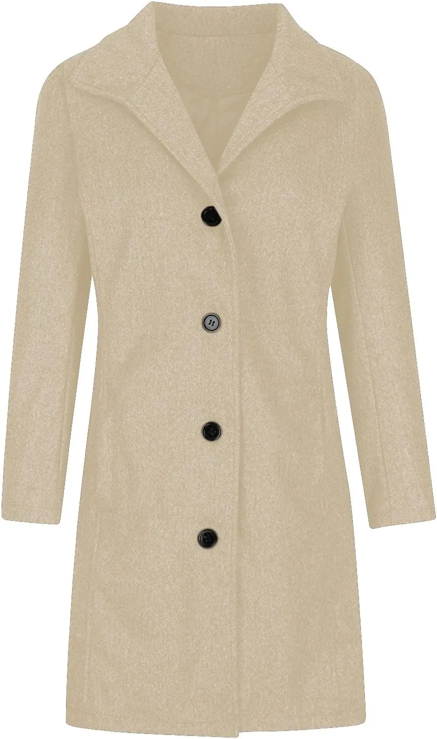 Womens Winter Wool Blend Coat Solid Single Breasted Stand Collar Pea Coat Casual Loose Thicken Warm Trench Coat