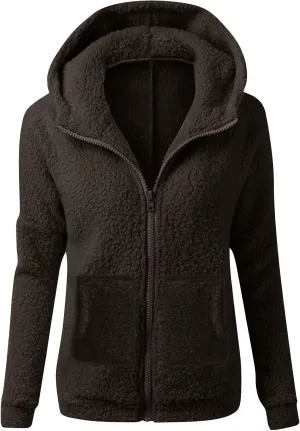 Womens Zip Up Hoodies Lightweight Fleece Lined Fall Winter Coats Comfy Warm Plus Size Sherpa Jackets with Pockets