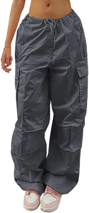 Xineicy Parachute Pants for Women Drawstring Baggy Cargo Pants Y2K Trouser Low Rised Jogger Sweatpants