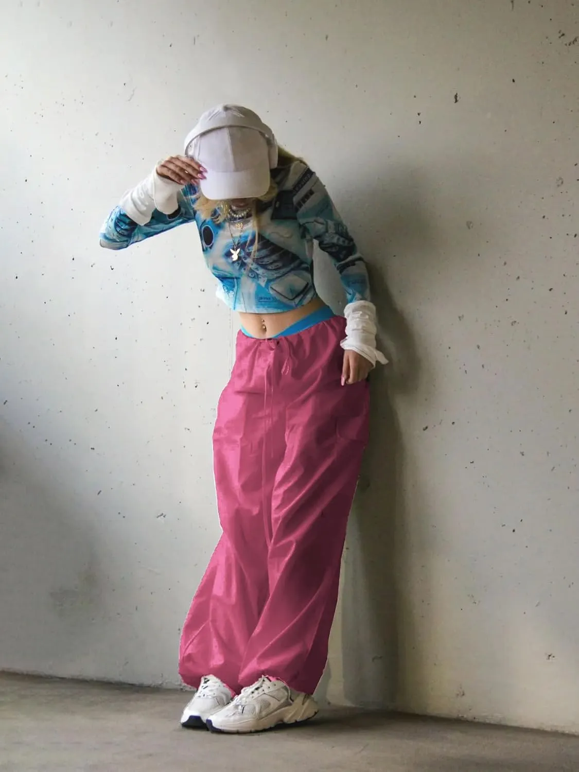 Xineicy Parachute Pants for Women Drawstring Baggy Cargo Pants Y2K Trouser Low Rised Jogger Sweatpants