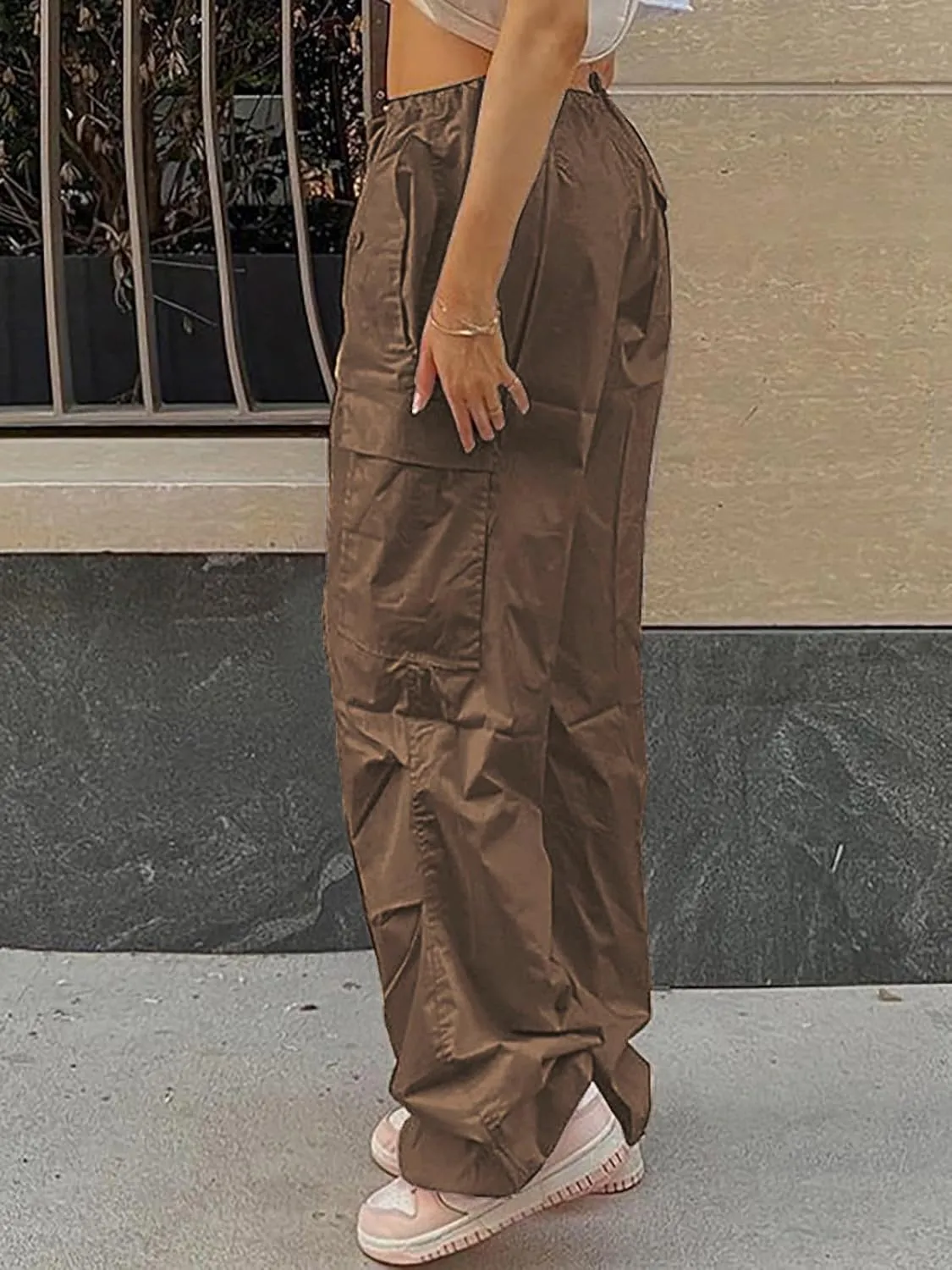 Xineicy Parachute Pants for Women Drawstring Baggy Cargo Pants Y2K Trouser Low Rised Jogger Sweatpants