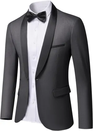 YND Men's One Button Casual Slim Fit Blazer, Shawl Lapel Lightweight Jacket Dinner Prom Party Tuxedo