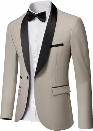 YND Men's One Button Casual Slim Fit Blazer, Shawl Lapel Lightweight Jacket Dinner Prom Party Tuxedo