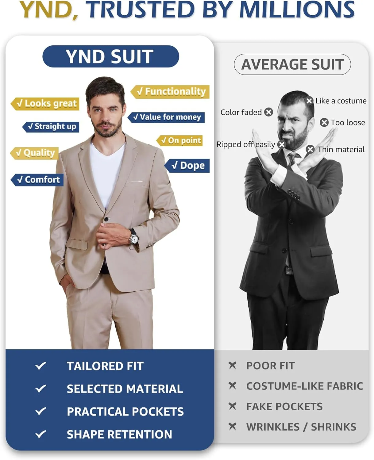 YND Men's One Button Slim Fit Blazer, Casual Lightweight Suit Daily Jacket Coat