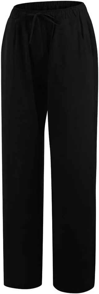 YRAETENM Casual Linen Pants for Women Wide Leg Baggy Flowy Beach Trousers Summer Elastic High Waisted Palazzo Pants